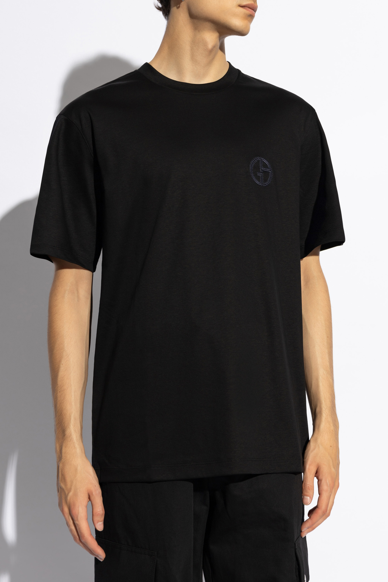 Black T shirt with embroidered logo Giorgio Armani Vitkac Canada